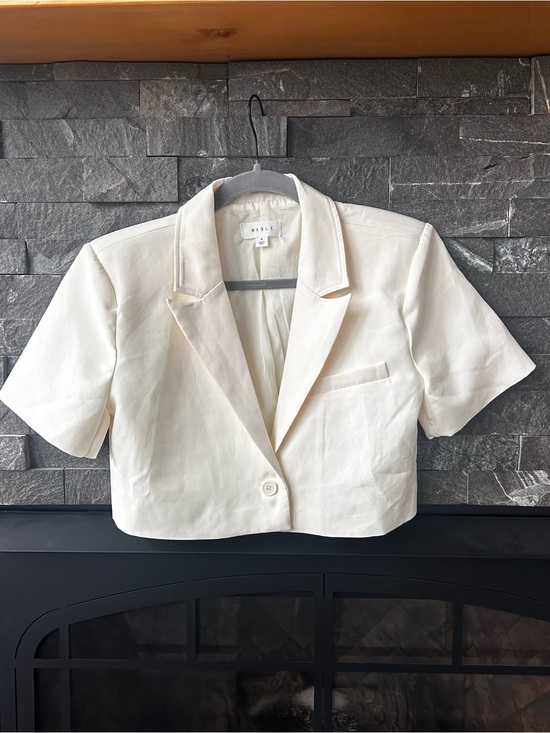 Mable Jackets & Blazers - Mable Cream Short-Sleeve Cropped Blazer Jacket